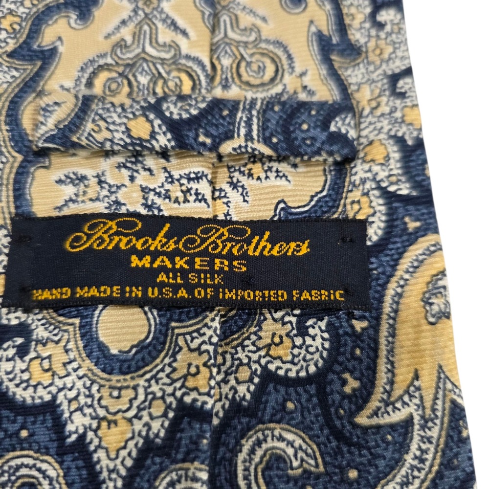 Brooks Brothers Makers Mens Luxury Necktie Blue Yellow Paisley Silk Classic - Picture 5 of 8